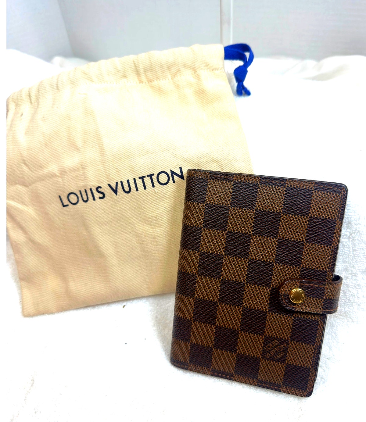 Louis Vuitton Damier Ebene Agenda Pm Planner W/ Lv Gold Pen & Dust Bag